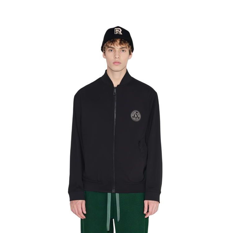 Purchase VERSACE JEANS COUTURE SS23 Black Letter Logo Print Baseball Jacket Men. 74GAS415-N0014-899