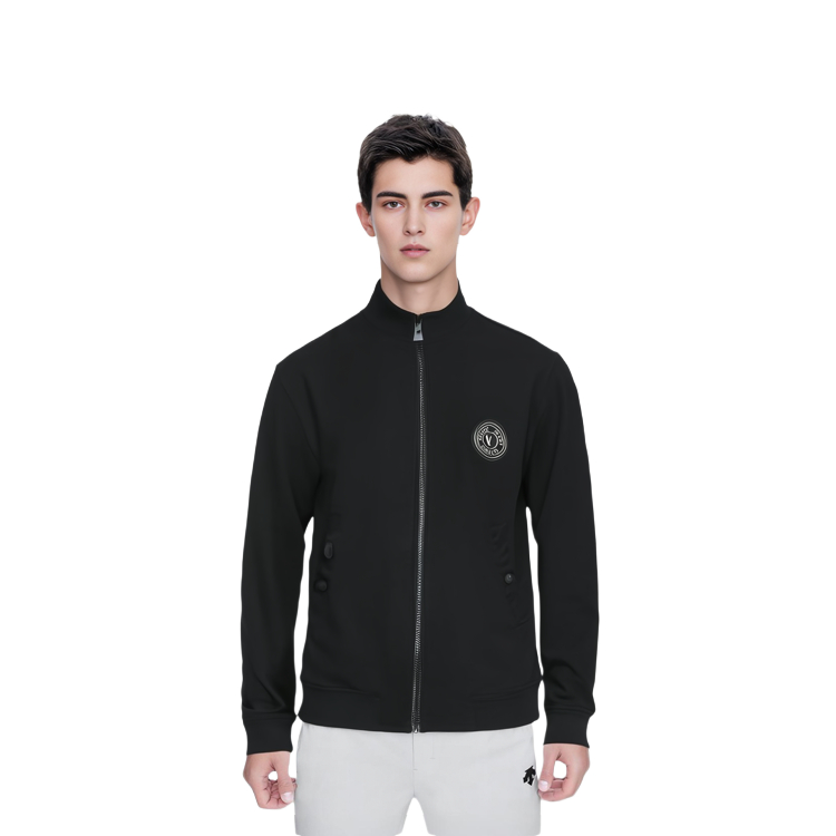 Details for VERSACE JEANS COUTURE SS23 Black Letter Logo Print Baseball Jacket Men. 74GAS415-N0014-899