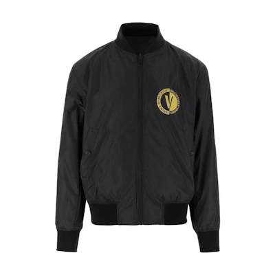 VERSACE JEANS COUTURE SS23 Black Logo Print Long Sleeve Jacket for Men. 74GASD-17CQS51-G89