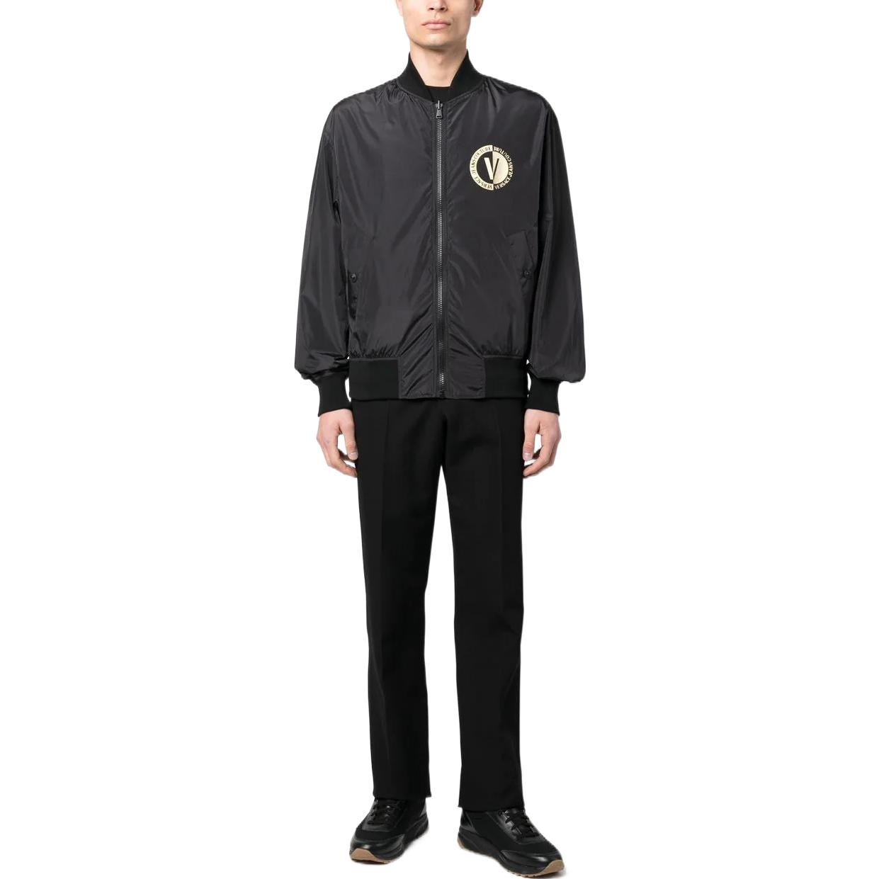 Shop VERSACE JEANS COUTURE SS23 Black Logo Print Long Sleeve Jacket for Men. 74GASD-17CQS51-G89