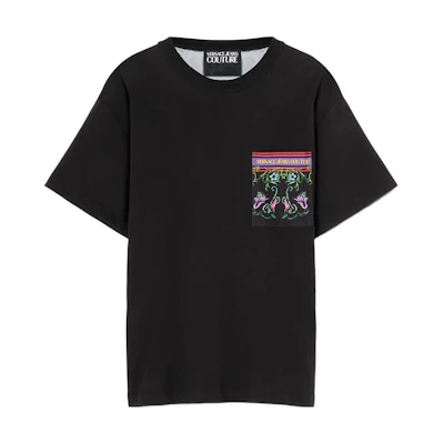 VERSACE JEANS COUTURE SS23 Floral Logo Print Crewneck T-Shirt. E74GAH6RG-EJS173-EG89