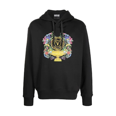 VERSACE JEANS COUTURE SS23 Graphic Logo Print Hoodie Black Pullover 74GAIF0-1CF01F-G89