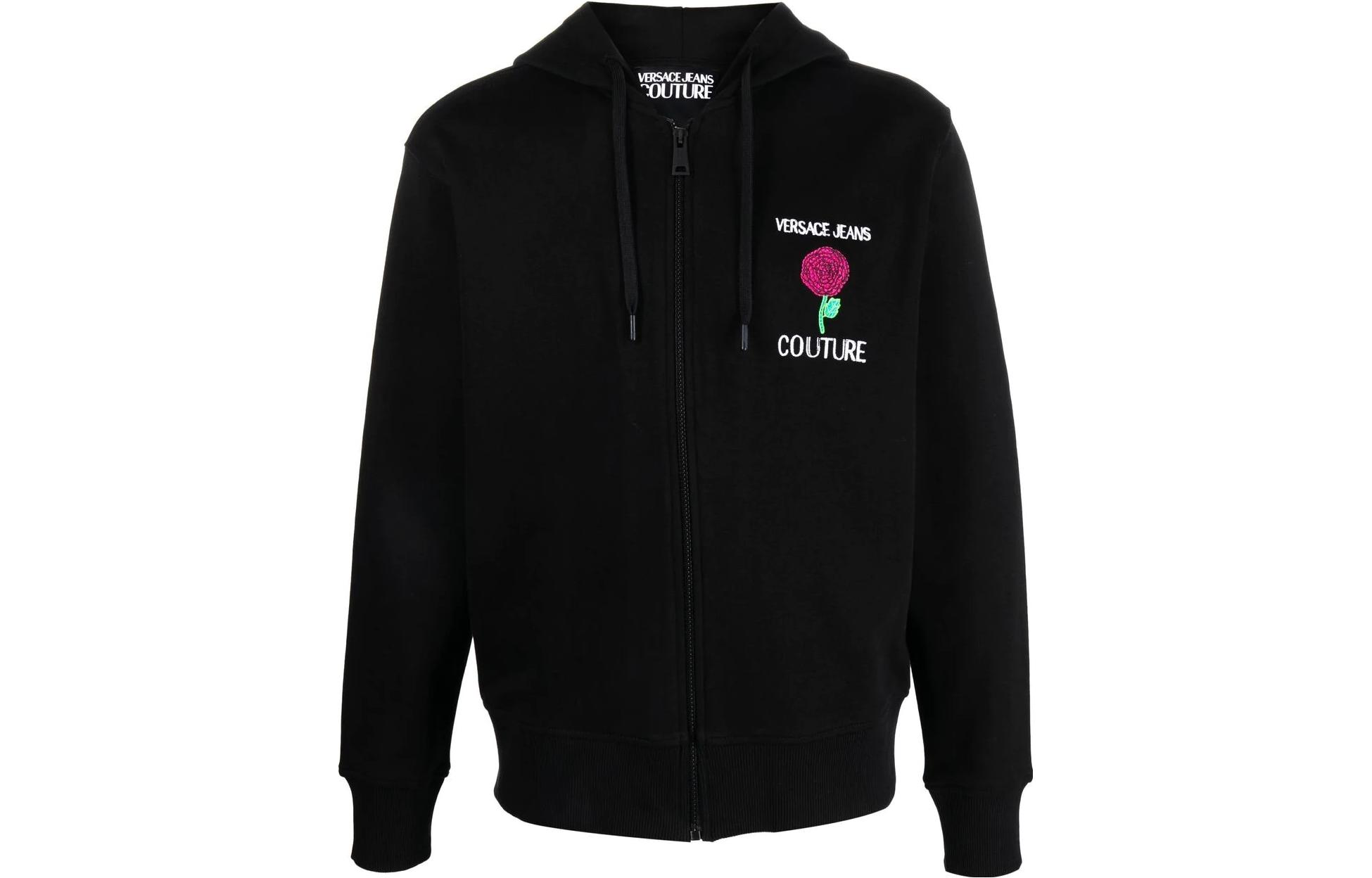Order VERSACE JEANS COUTURE SS23 Logo Embroidered Zip Hoodie Jacket Black . 74GAII02-CF00I-899