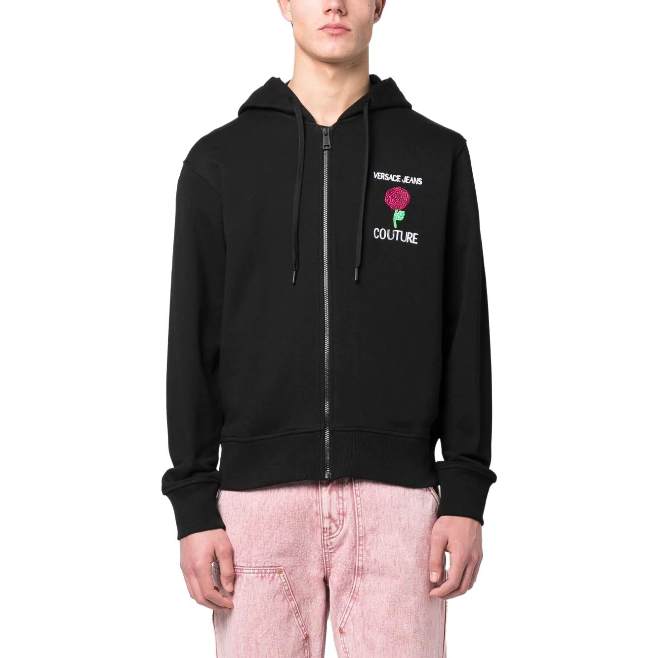 Lookbook VERSACE JEANS COUTURE SS23 Logo Embroidered Zip Hoodie Jacket Black . 74GAII02-CF00I-899