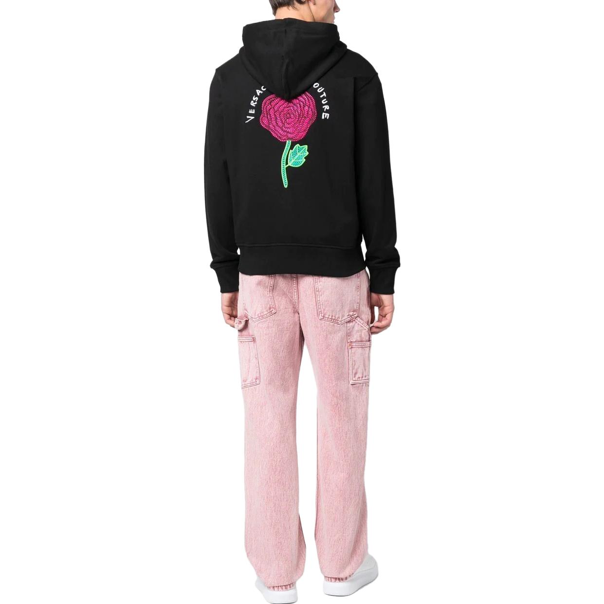 Shop VERSACE JEANS COUTURE SS23 Logo Embroidered Zip Hoodie Jacket Black . 74GAII02-CF00I-899