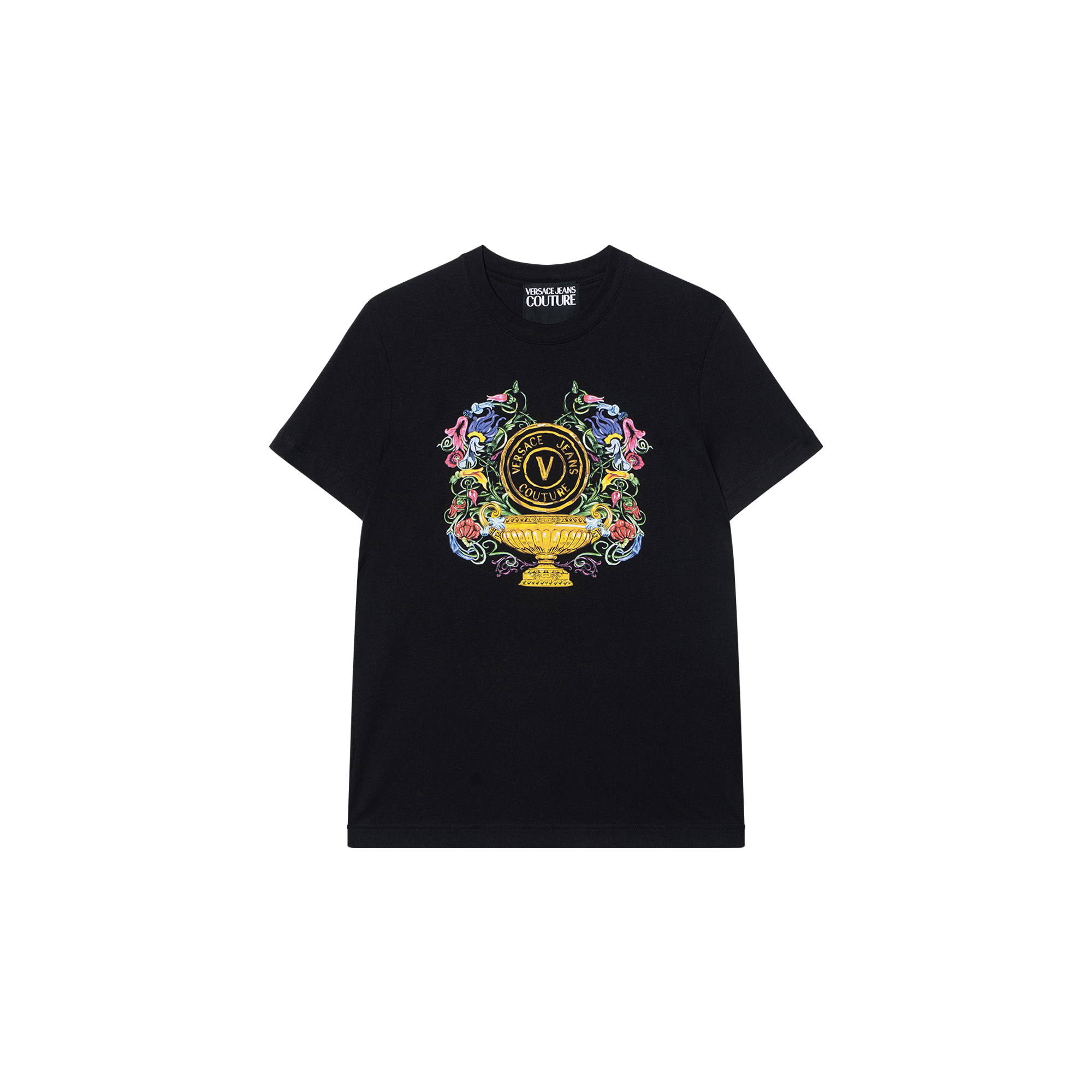 VERSACE JEANS COUTURE SS23 Logo Graphic Print Black Short Sleeve T-Shirt Men E74GAHF01-ECJ00F-E899