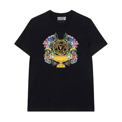 VERSACE JEANS COUTURE SS23 Logo Graphic Print Black Short Sleeve T-Shirt Men E74GAHF01-ECJ00F-E899
