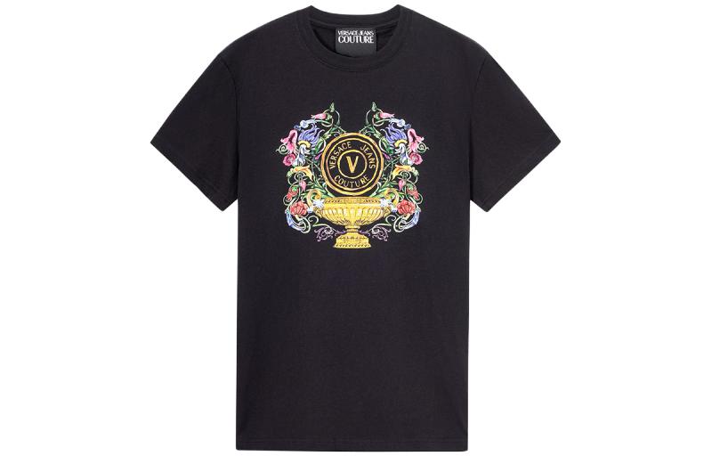 Order 베르사체 진스 꾸뛰르 SS23 로고 그래픽 프린트 블랙 반팔 티셔츠 남성용 E74GAHF01-ECJ00F-E899