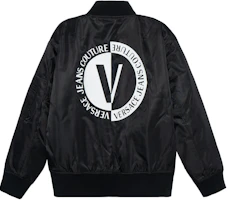 Order VERSACE JEANS COUTURE SS23 Logo Print Black Bomber Jacket Men’s Long Sleeve 74GASD10-CQD20-899