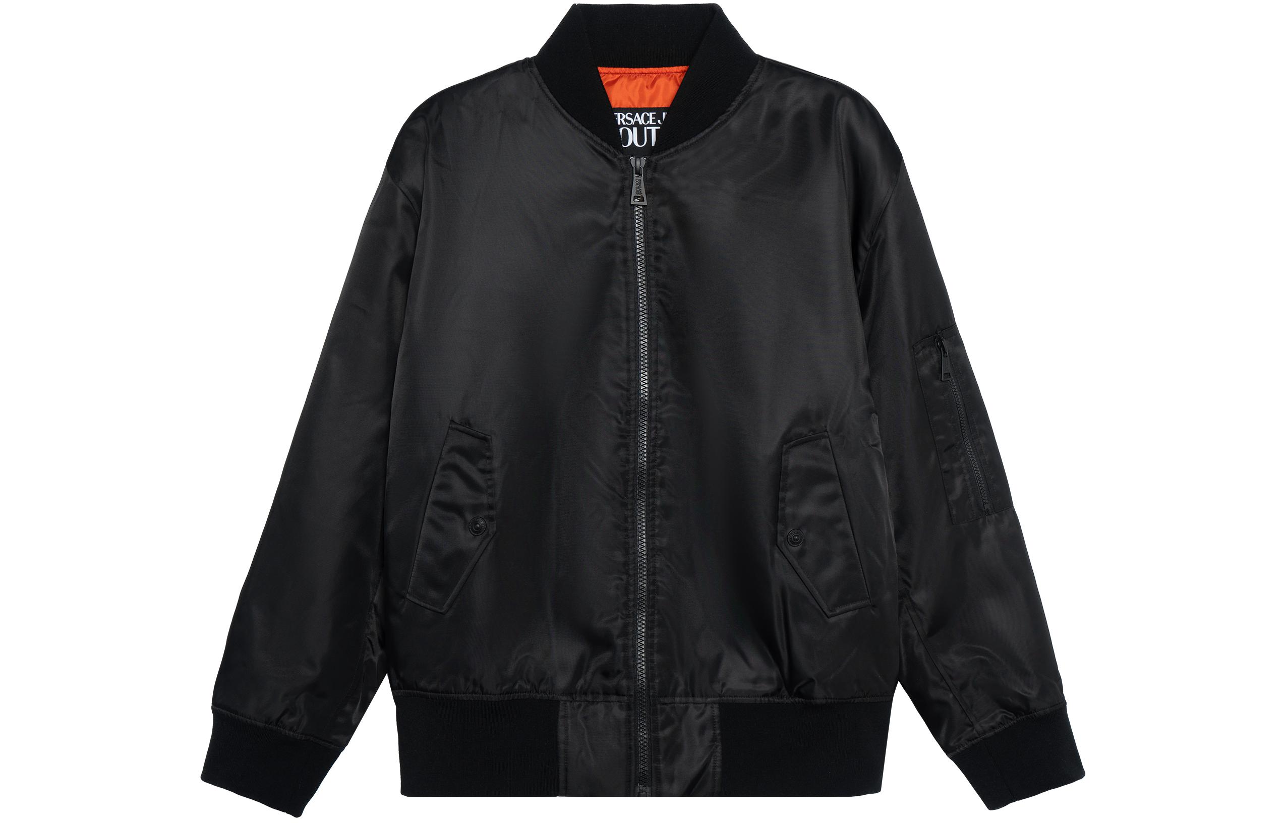 Lookbook VERSACE JEANS COUTURE SS23 Logo Print Black Bomber Jacket Men’s Long Sleeve 74GASD10-CQD20-899