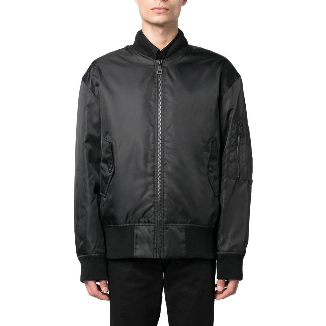 Shop VERSACE JEANS COUTURE SS23 Logo Print Black Bomber Jacket Men’s Long Sleeve 74GASD10-CQD20-899