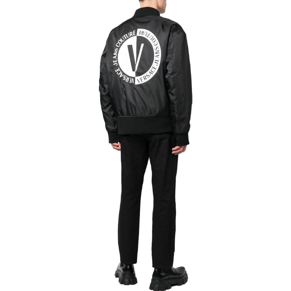 Details for VERSACE JEANS COUTURE SS23 Logo Print Black Bomber Jacket Men’s Long Sleeve 74GASD10-CQD20-899