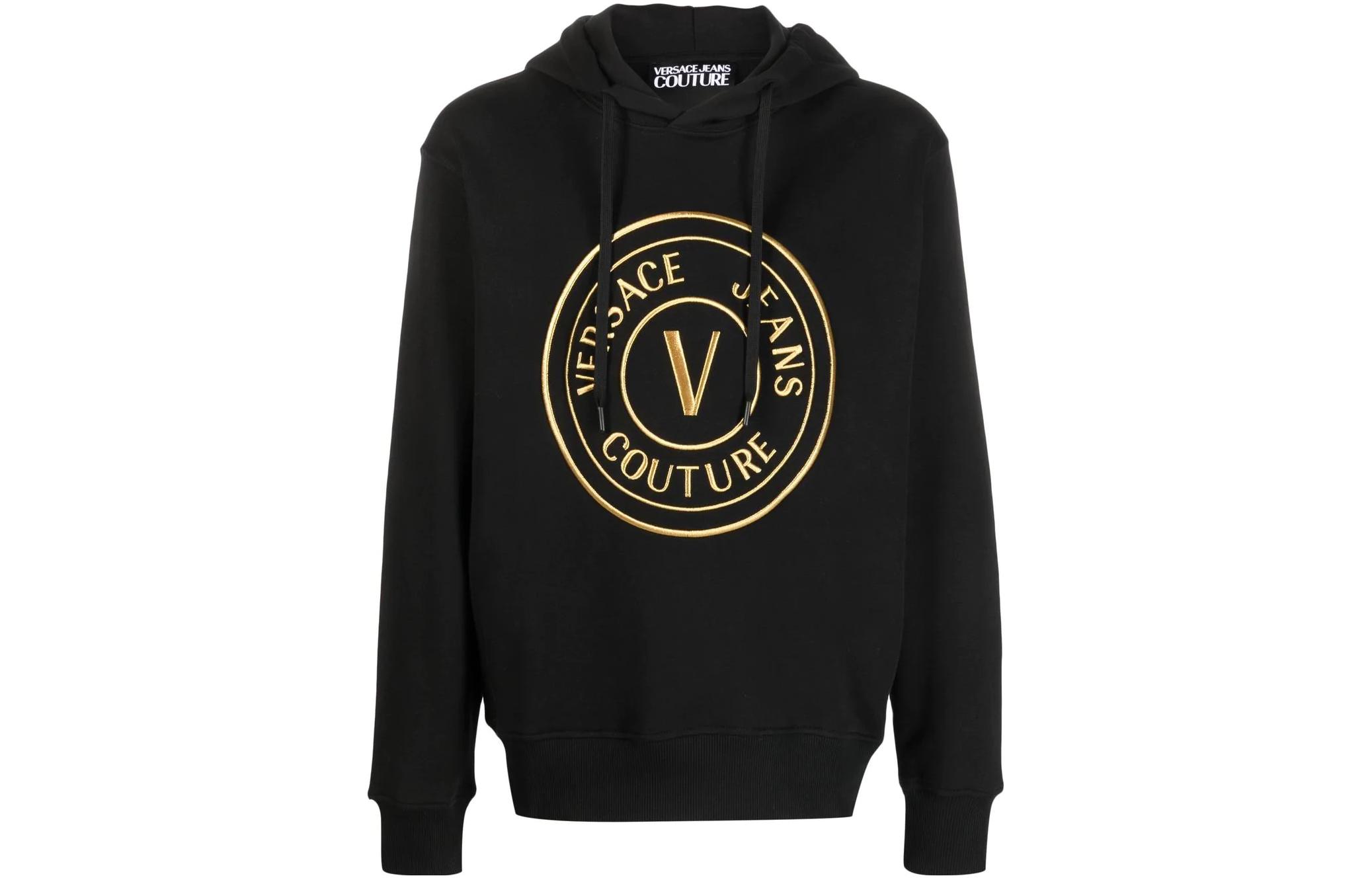 VERSACE JEANS COUTURE SS23 Logo Print Black Sweatshirt Men. 74GAIT05-CF01T-G89