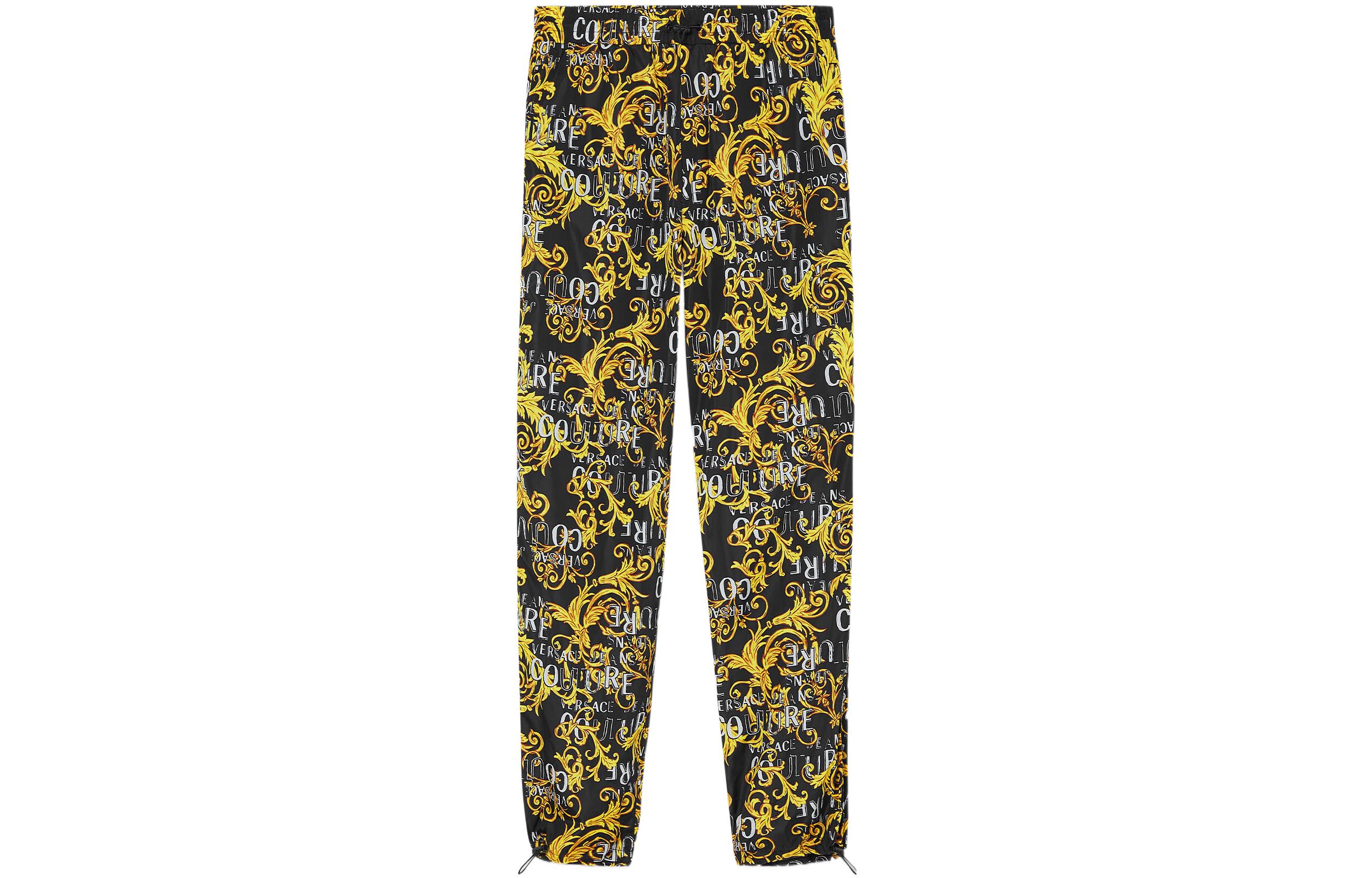 VERSACE JEANS COUTURE SS23 Logo Print Casual Pants Men’s Black/Gold. E74GAAD04-ECQS51-EG89