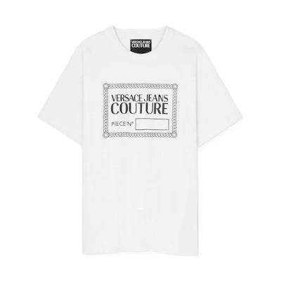 VERSACE JEANS COUTURE SS23 Logo Print Crewneck Short Sleeve T-Shirt Milk White. E74GAHT11-ECJ00O-E003