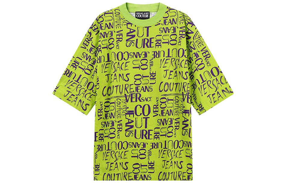 VERSACE JEANS COUTURE SS23 Logo Print Crewneck T-Shirt Bright Green  Tee 74GAH604-JS167-110