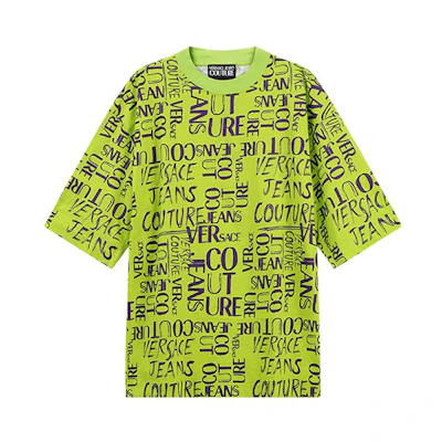 VERSACE JEANS COUTURE SS23 Logo Print Crewneck T-Shirt Bright Green Tee 74GAH604-JS167-110