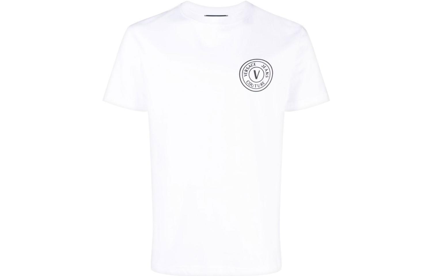 Order VERSACE JEANS COUTURE SS23 Logo Print Crewneck T-Shirt  White Black E74GAHT06-ECJ00T-003