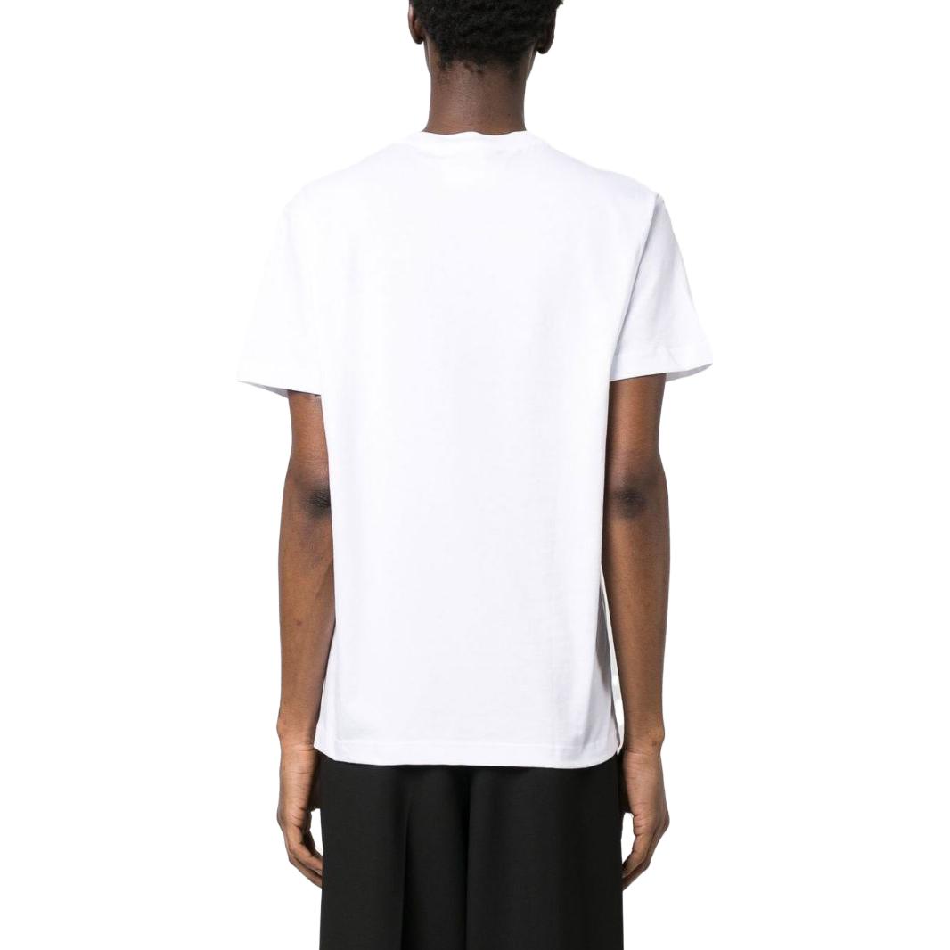 Shop VERSACE JEANS COUTURE SS23 Logo Print Crewneck T-Shirt  White Black E74GAHT06-ECJ00T-003