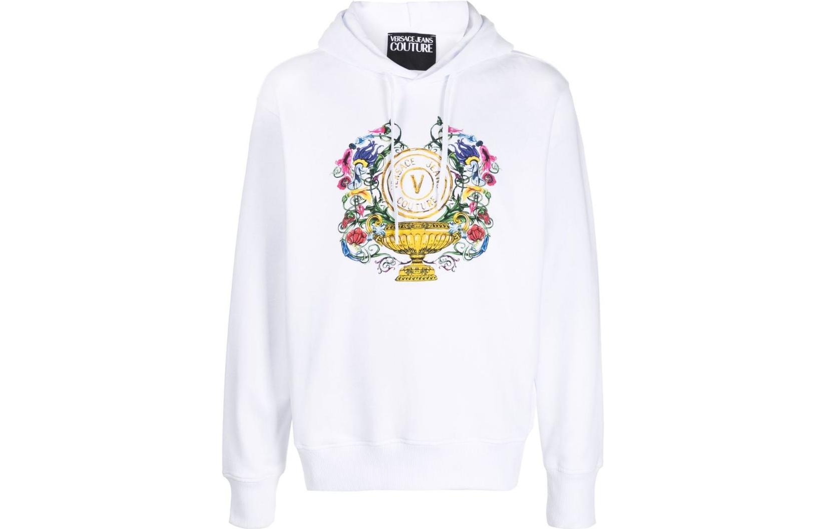 VERSACE JEANS COUTURE SS23 Logo Print Hoodie White -  Fashion Sweatshirt 74GAIF01-CF01F-G03