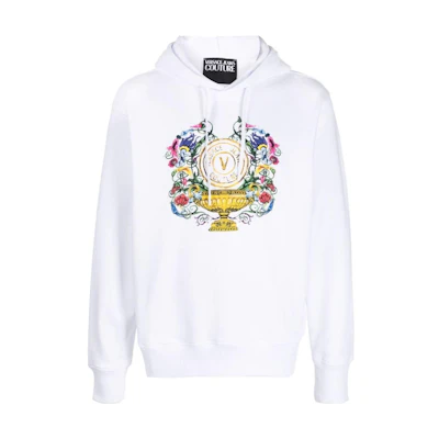 VERSACE JEANS COUTURE SS23 Logo Print Hoodie White - Fashion Sweatshirt 74GAIF01-CF01F-G03