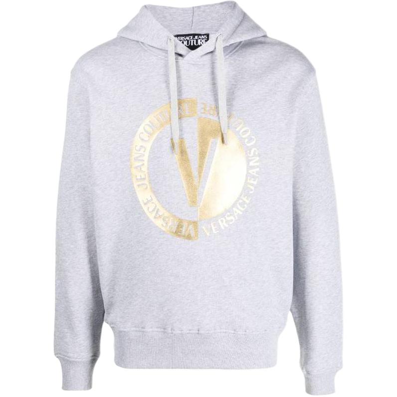 VERSACE JEANS COUTURE SS23 Logo Print Pullover Hoodie Grey Menswear. 74GAIT1-0CF01T-G80