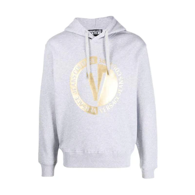 VERSACE JEANS COUTURE SS23 Logo Print Pullover Hoodie Grey Menswear. 74GAIT1-0CF01T-G80