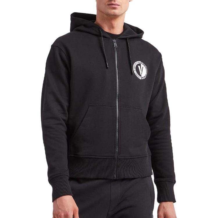 Sizing 베르사체 진 꾸뛰르 SS23 로고 프린팅 집업 후디 블랙. 74GAII03-CF00I-899