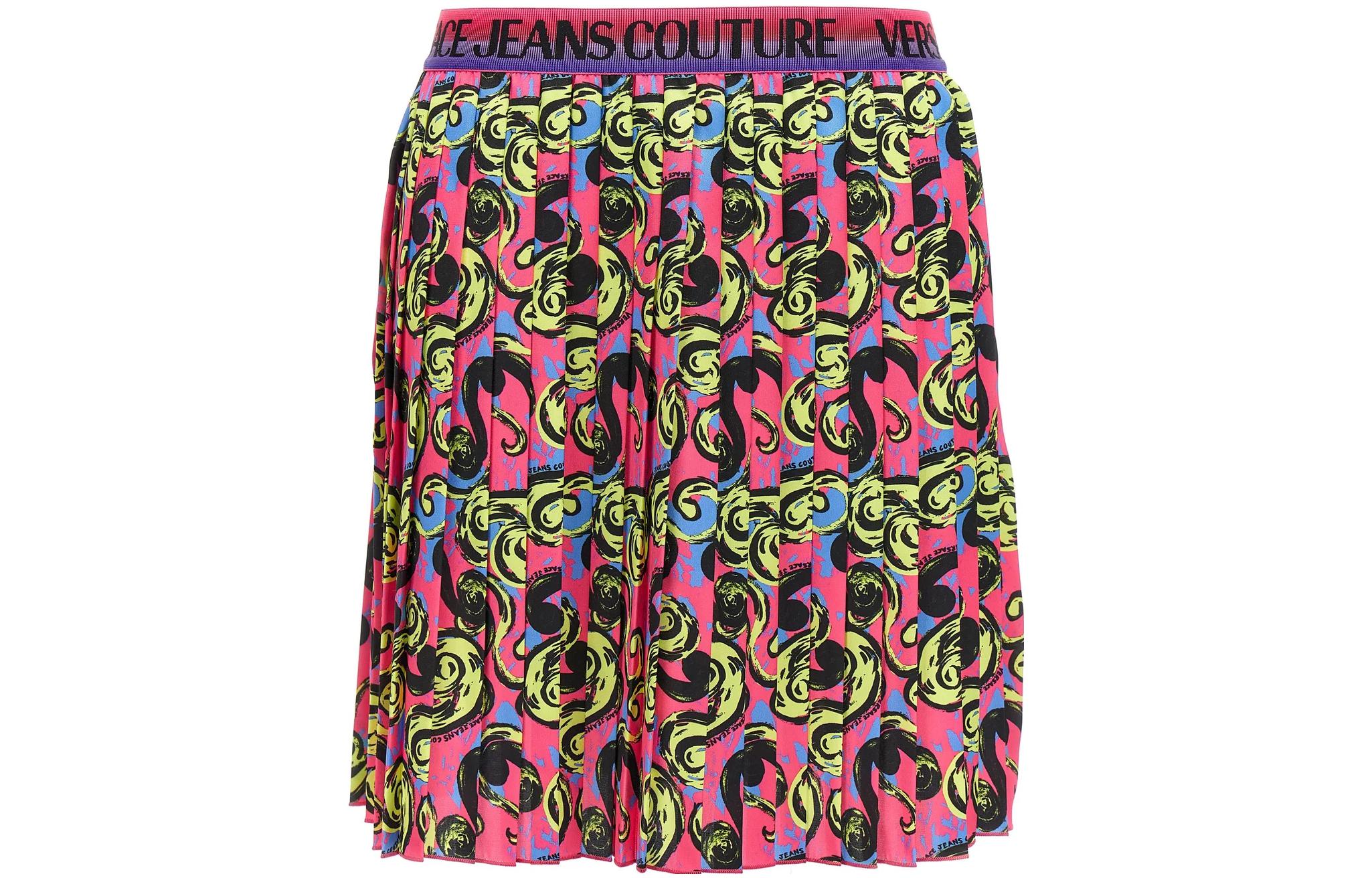 VERSACE JEANS COUTURE SS23 Pink Baroque Print Pleated Mini Skirt. 74HAE820-NS223-406