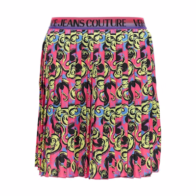 VERSACE JEANS COUTURE SS23 Pink Baroque Print Pleated Mini Skirt. 74HAE820-NS223-406