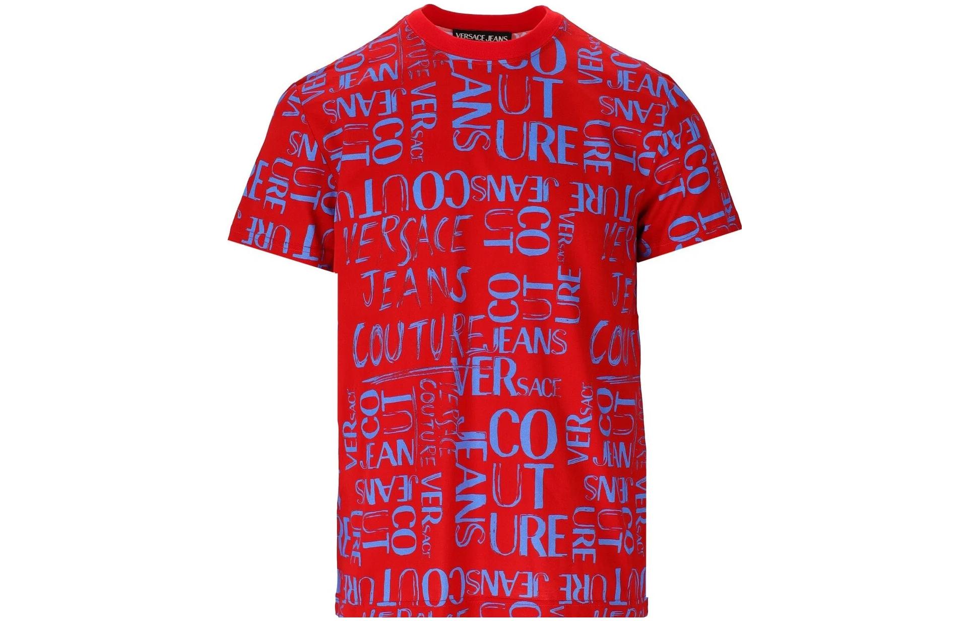 VERSACE JEANS COUTURE SS23 Red Logo Print Short-Sleeve T-Shirt Mens 74GAH6S2-JS167-521
