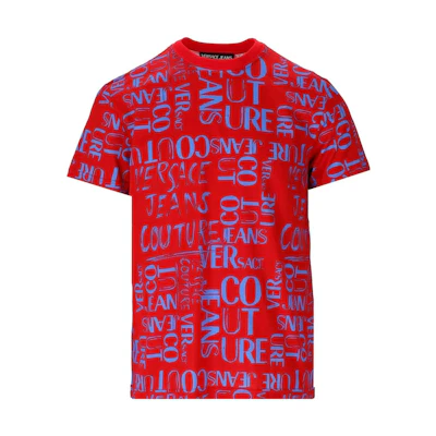VERSACE JEANS COUTURE SS23 Red Logo Print Short-Sleeve T-Shirt Mens 74GAH6S2-JS167-521