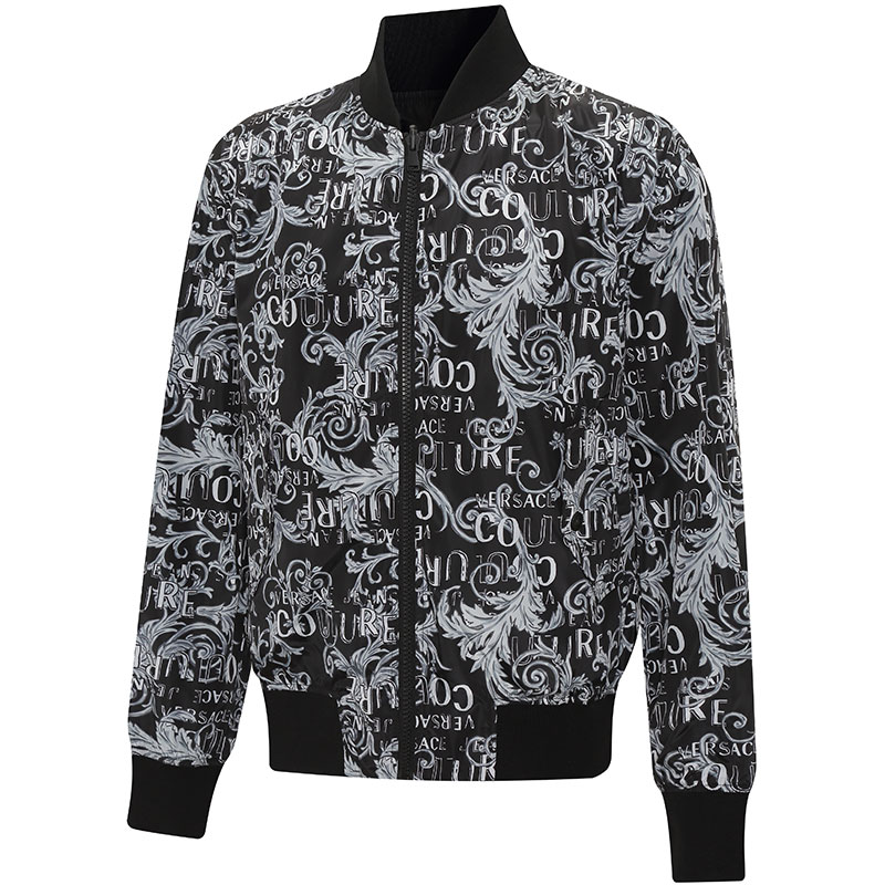 Shop VERSACE JEANS COUTURE SS23 Reversible Letter Logo Jacket Black . 74GASD17-CQS51-801