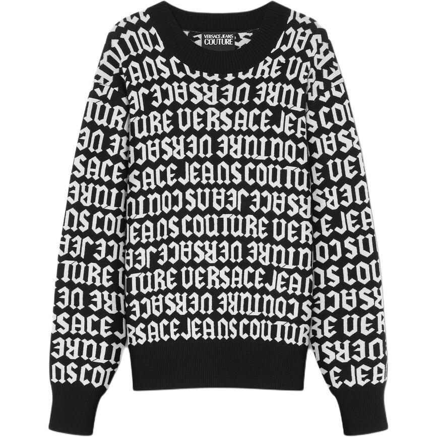 VERSACE JEANS COUTURE SS24  Black Logo Pullover Knit Sweater. E77GAFM03-ECMN91-EL01