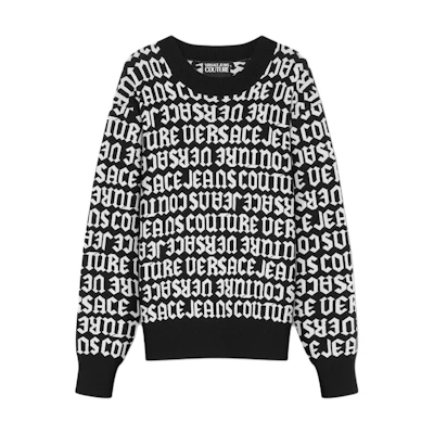 VERSACE JEANS COUTURE SS24 Black Logo Pullover Knit Sweater. E77GAFM03-ECMN91-EL01