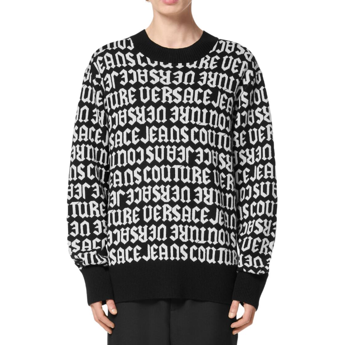 Lookbook VERSACE JEANS COUTURE SS24  Black Logo Pullover Knit Sweater. E77GAFM03-ECMN91-EL01