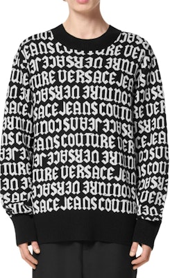VERSACE JEANS COUTURE SS24 Black Logo Pullover Knit Sweater. E77GAFM03-ECMN91-EL01 Lookbook VERSACE JEANS COUTURE SS24 Black Logo Pullover Knit Sweater. E77GAFM03-ECMN91-EL01