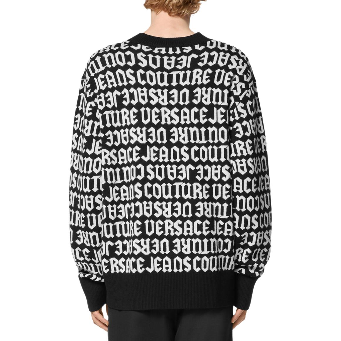 Shop VERSACE JEANS COUTURE SS24  Black Logo Pullover Knit Sweater. E77GAFM03-ECMN91-EL01