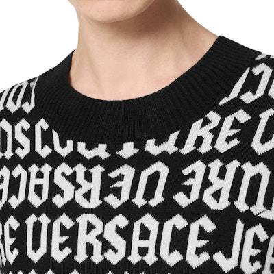 VERSACE JEANS COUTURE SS24 Black Logo Pullover Knit Sweater. E77GAFM03-ECMN91-EL01 Purchase VERSACE JEANS COUTURE SS24 Black Logo Pullover Knit Sweater. E77GAFM03-ECMN91-EL01