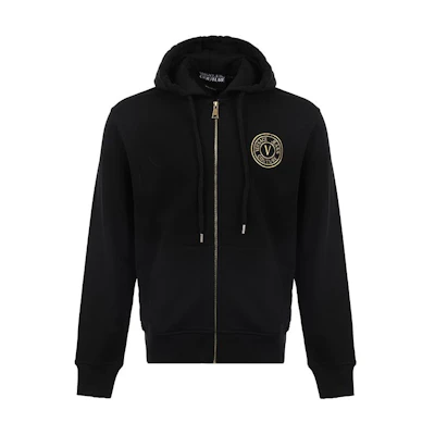 VERSACE JEANS COUTURE SS24 Black Loose Fit Hoodie with Logo Print. 76GAIT02-CF01T-G89