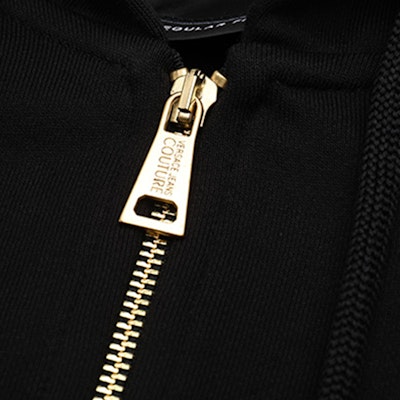 VERSACE JEANS COUTURE SS24 Black Loose Fit Hoodie with Logo Print. 76GAIT02-CF01T-G89 Details for VERSACE JEANS COUTURE SS24 Black Loose Fit Hoodie with Logo Print. 76GAIT02-CF01T-G89