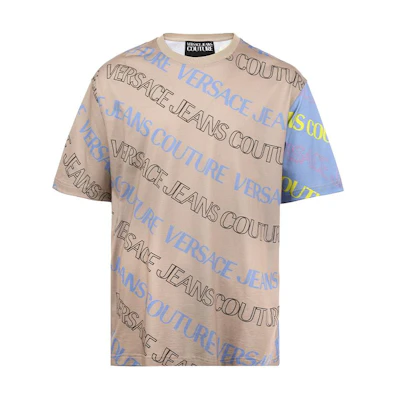 VERSACE JEANS COUTURE SS24 All-Over Logo Print Loose T-Shirt Men Light Brown. 76GAH6L1-JS296-750