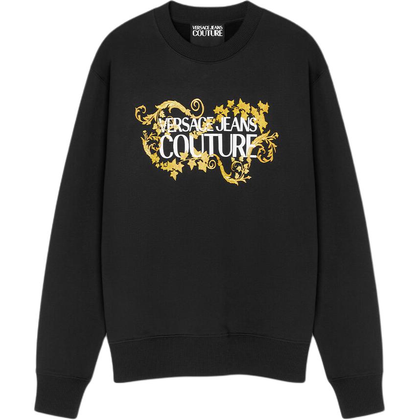 VERSACE JEANS COUTURE SS24 Black Logo Print Crewneck Sweatshirt Men. E77GAIE05-ECF02E-EG89