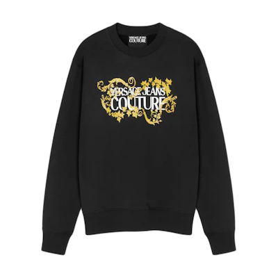 VERSACE JEANS COUTURE SS24 Black Logo Print Crewneck Sweatshirt Men. E77GAIE05-ECF02E-EG89