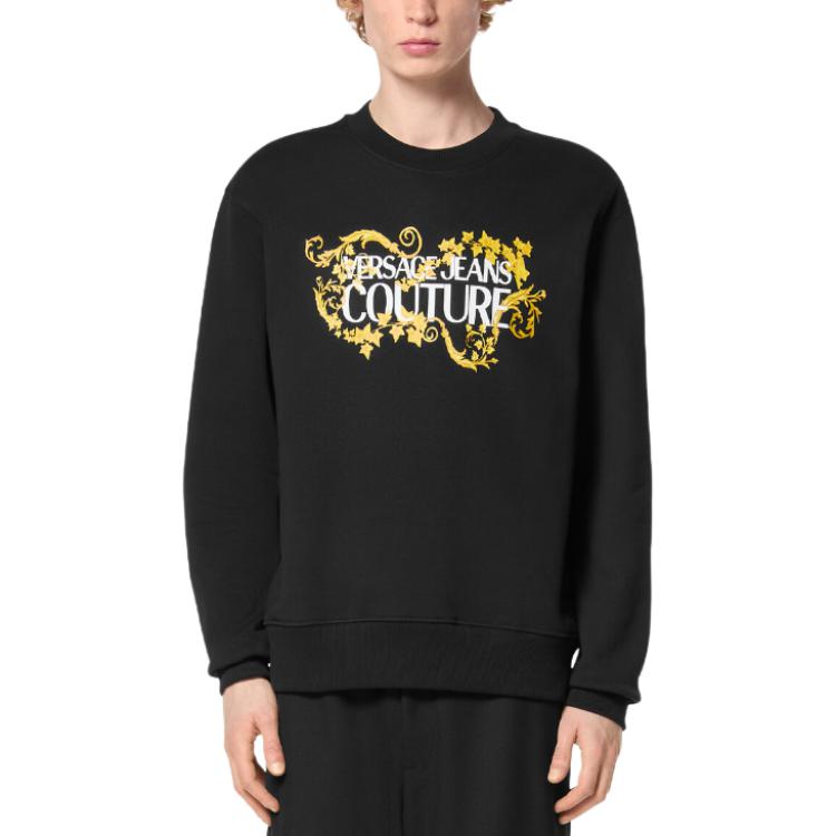 Shop VERSACE JEANS COUTURE SS24 黑色印花圓領衛衣 男款 E77GAIE05-ECF02E-EG89