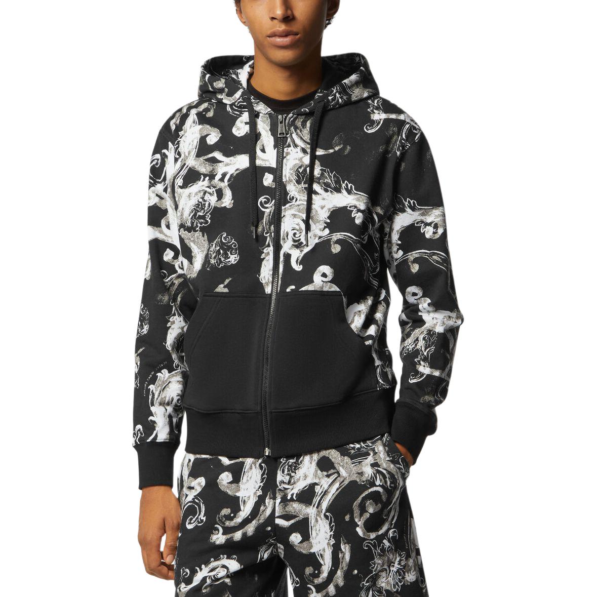 Shop VERSACE JEANS COUTURE SS24 Hoodie Print Grafis Resleting Hitam E76GAI3Z1-EFS127-E899