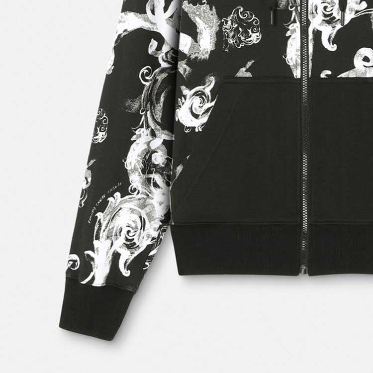 Sizing VERSACE JEANS COUTURE SS24 Hoodie Print Grafis Resleting Hitam E76GAI3Z1-EFS127-E899