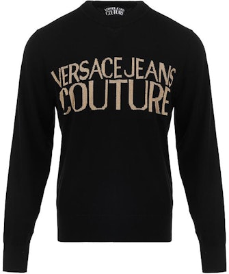 VERSACE JEANS COUTURE SS24 Jacquard Logo Knit Sweater Black Long Sleeve 76GAFM01-CM06H-K42 Buy VERSACE JEANS COUTURE SS24 Jacquard Logo Knit Sweater Black Long Sleeve 76GAFM01-CM06H-K42