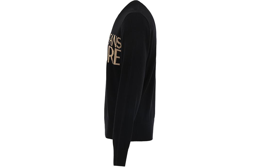 Shop VERSACE JEANS COUTURE SS24 Jacquard Logo Knit Sweater Black  Long Sleeve 76GAFM01-CM06H-K42