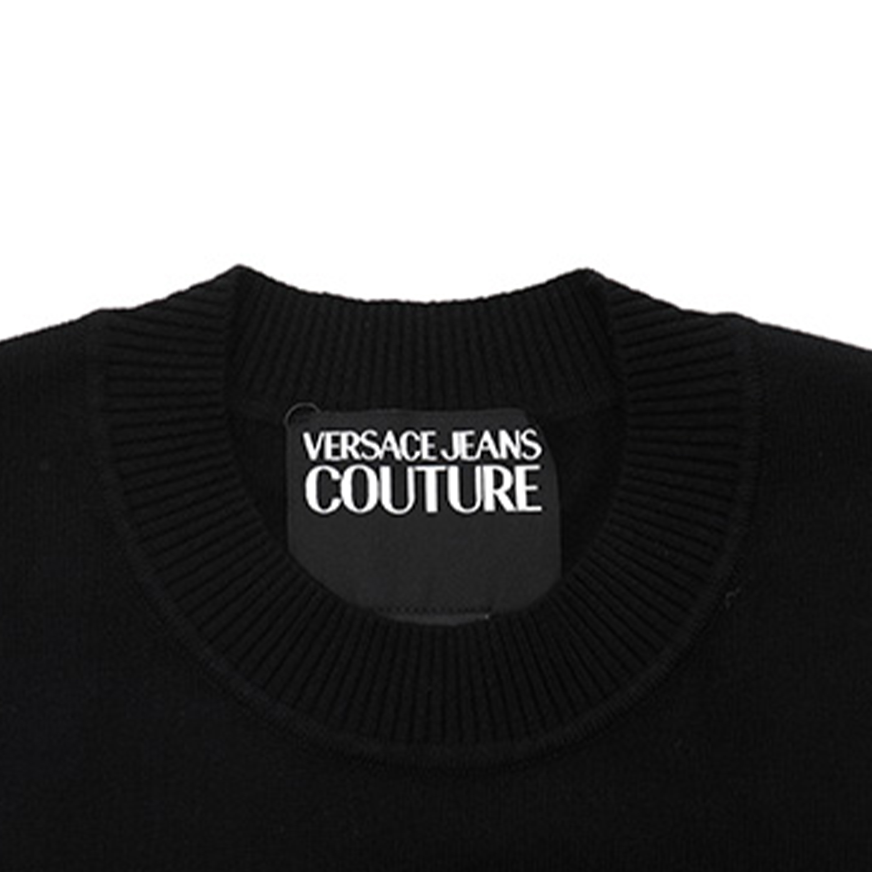 Sizing VERSACE JEANS COUTURE SS24 Jacquard Logo Knit Sweater Black  Long Sleeve 76GAFM01-CM06H-K42